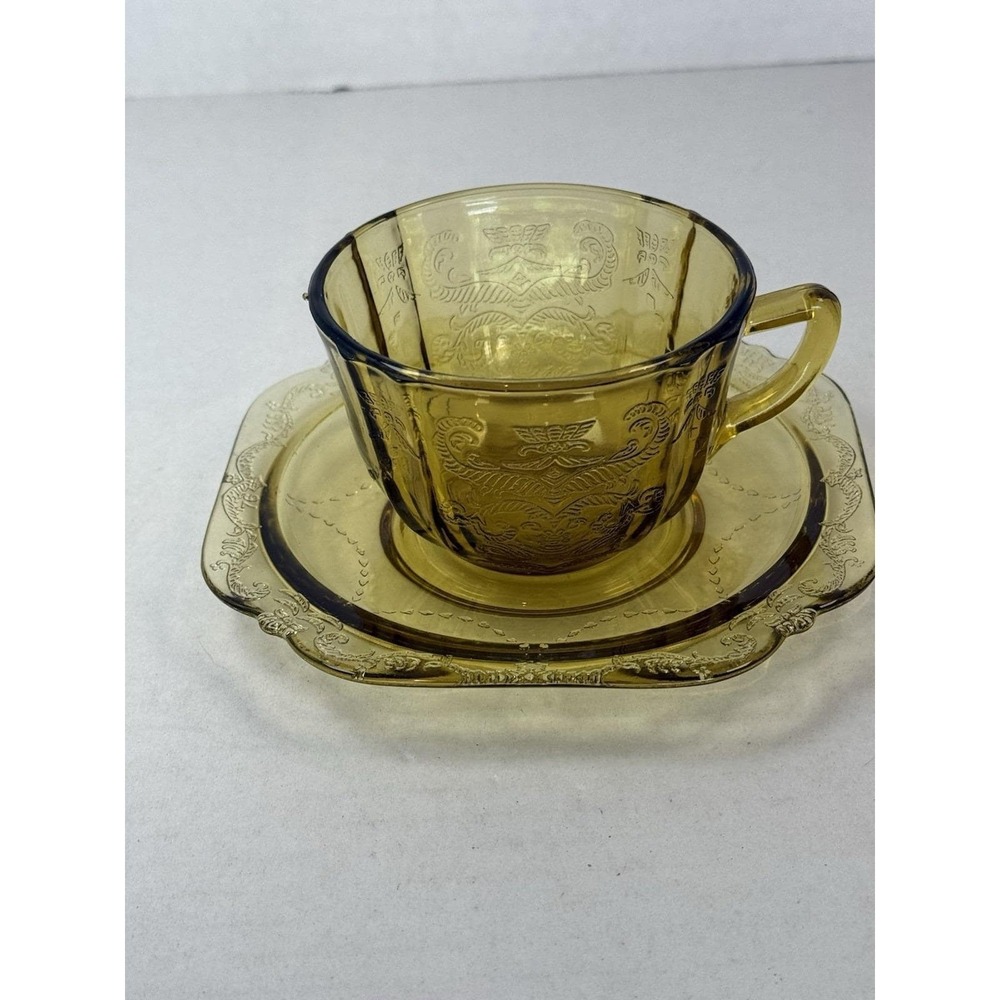 Federal Madrid Amber Brown Cup And Saucer Depression Glass